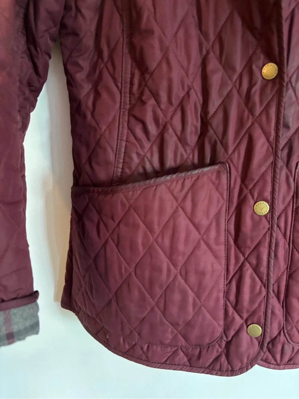 Barbour Quilted Maroon Puffer Jacket with Contrast Collar